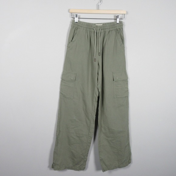 Pact Pants - Pact Womens Cargo Pants Wide Leg Pull On Organic Cotton Hemp Green Size S Tie